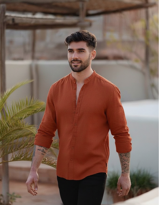 Regular Fit cream color Solid linen fabric Shirt