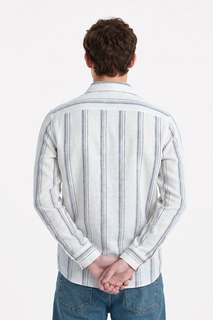 Coastal White Linen Stripe Shirt