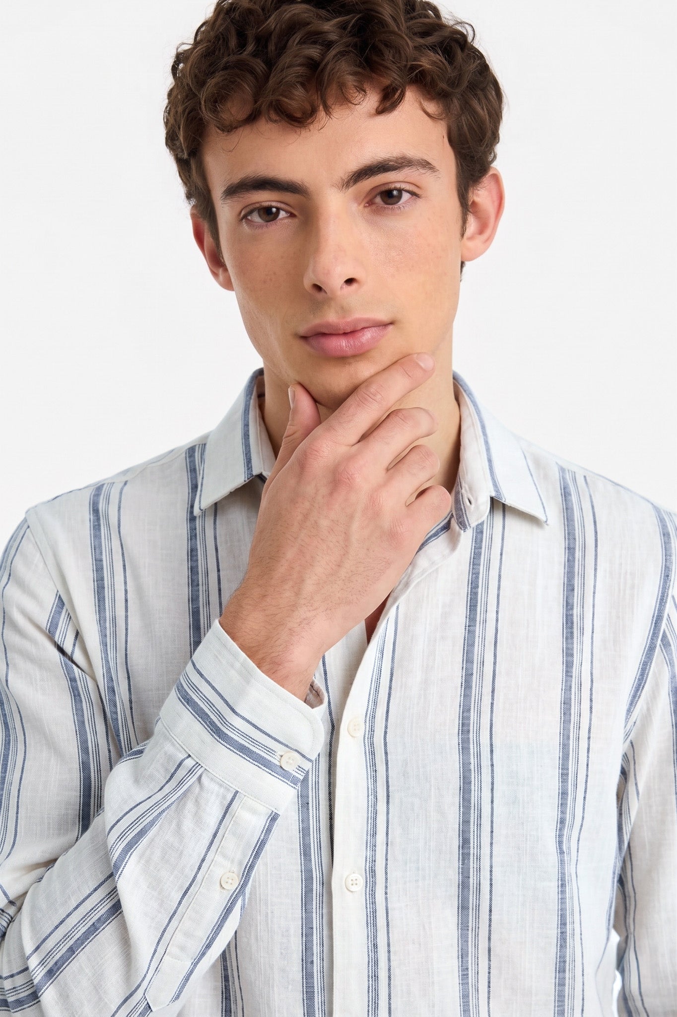 Coastal White Linen Stripe Shirt