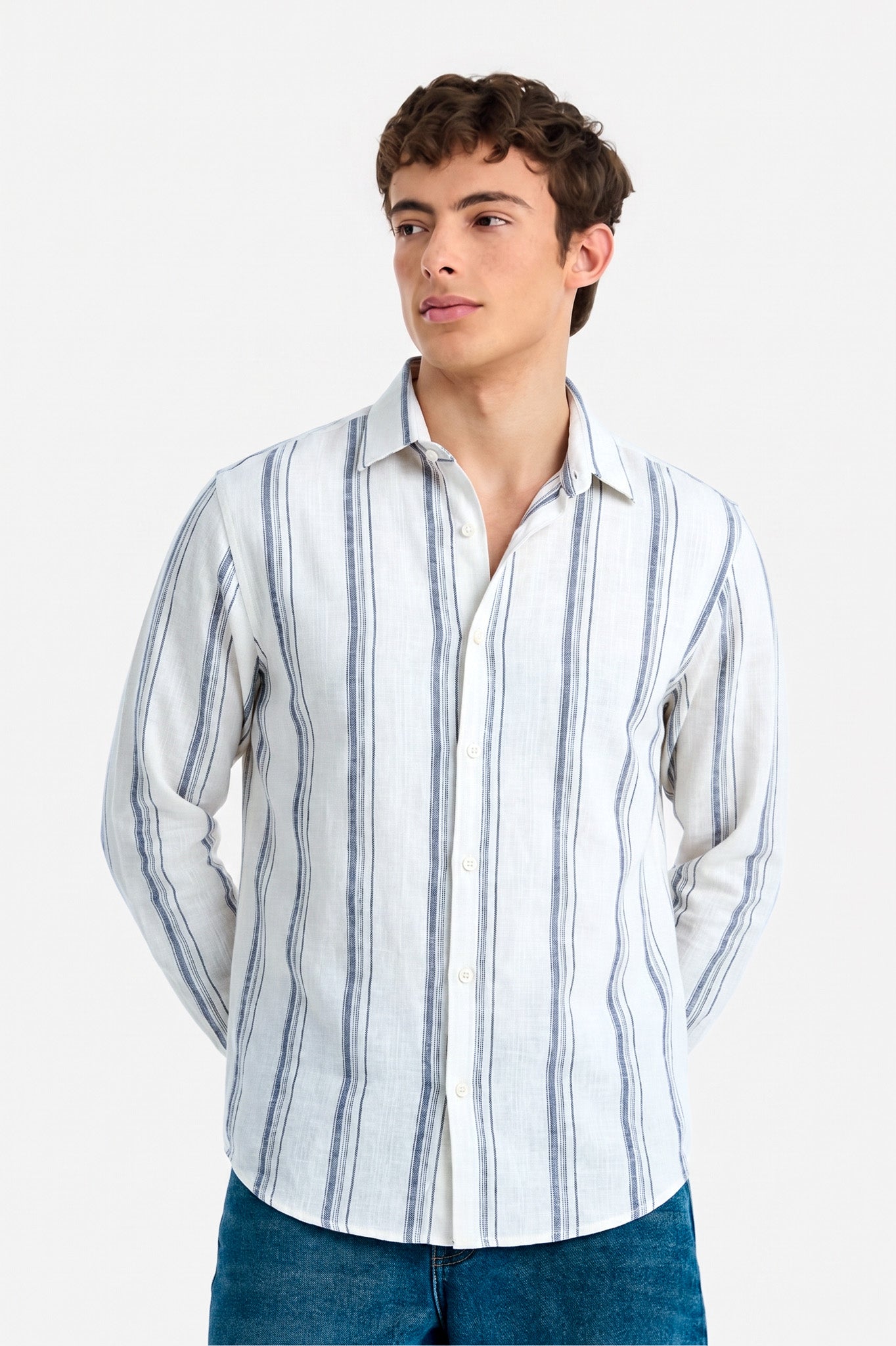 Coastal White Linen Stripe Shirt