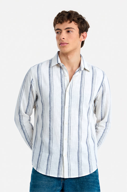 Coastal White Linen Stripe Shirt
