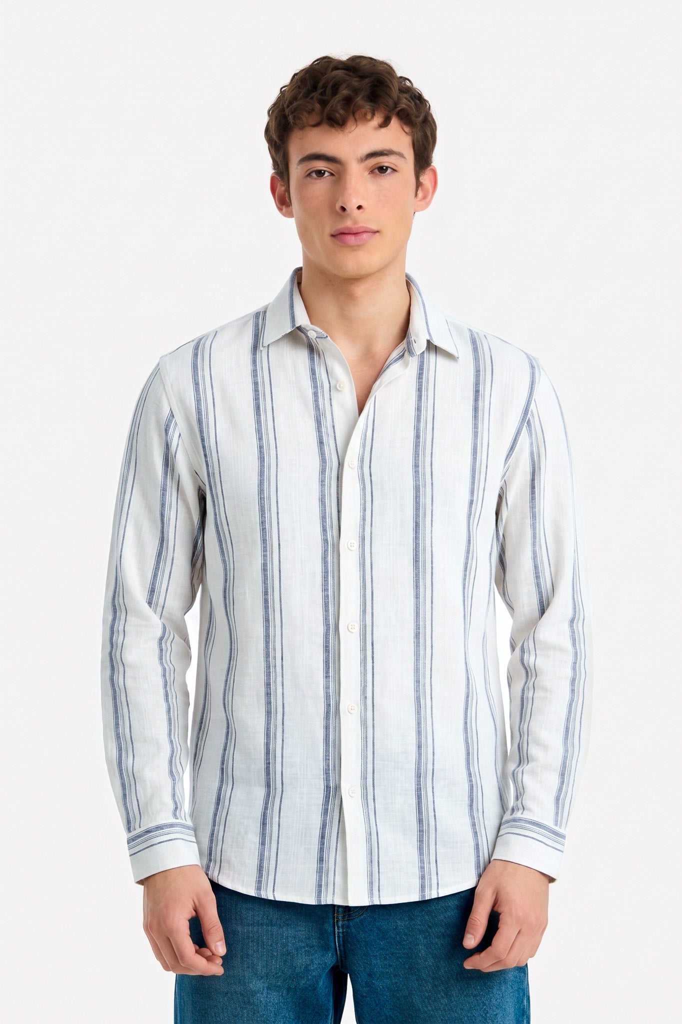 Coastal White Linen Stripe Shirt