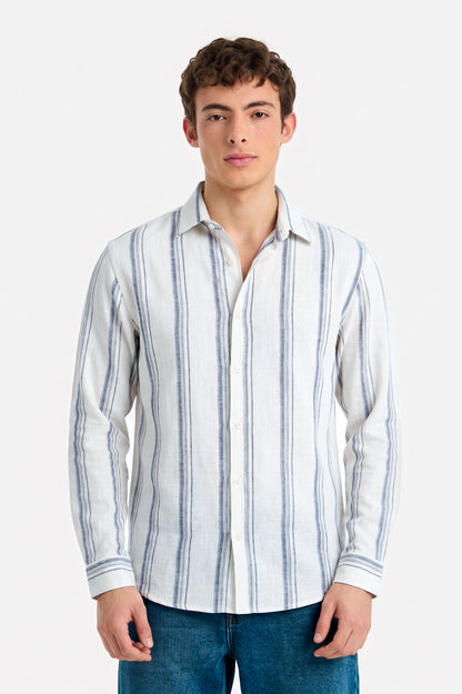 Coastal White Linen Stripe Shirt