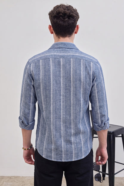 Premium Blue Stripe Linen Shirt