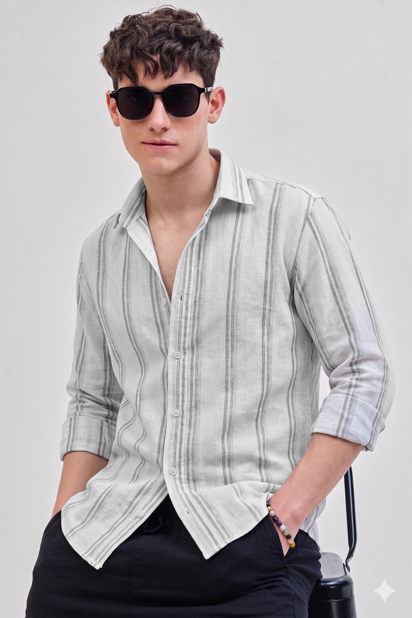 Light Grey Striped Linen Shirt