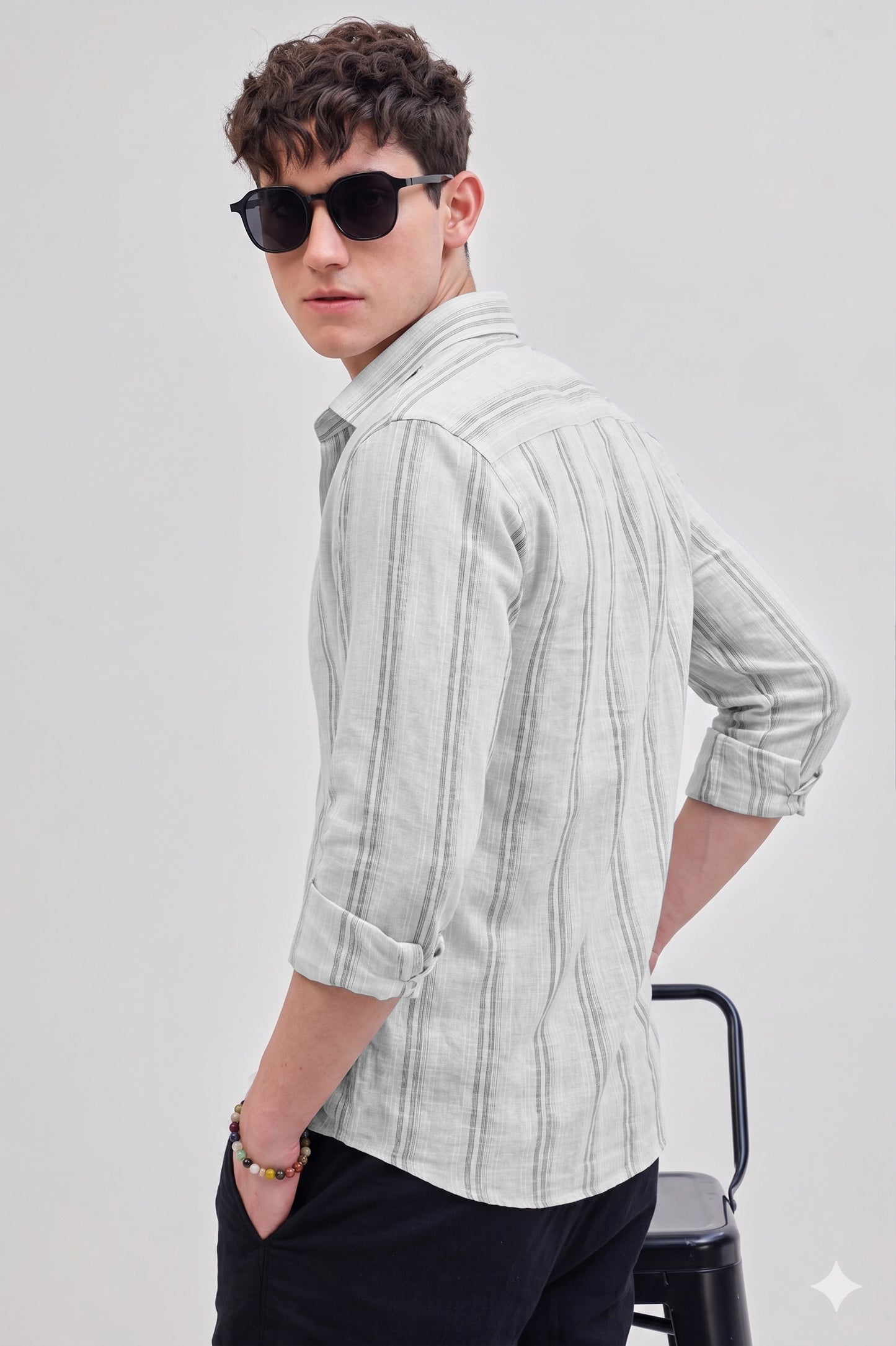 Light Grey Striped Linen Shirt