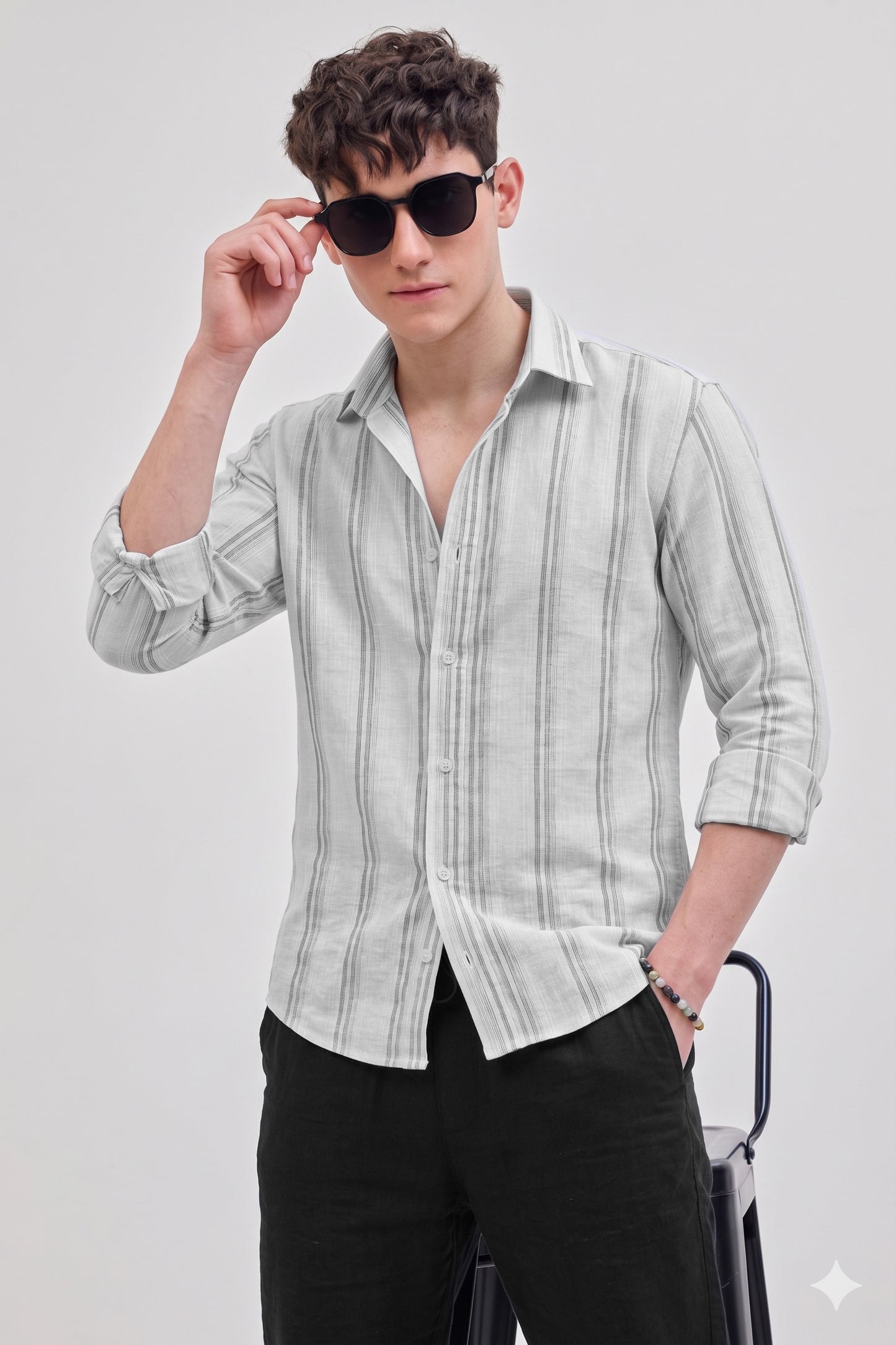 Light Grey Striped Linen Shirt