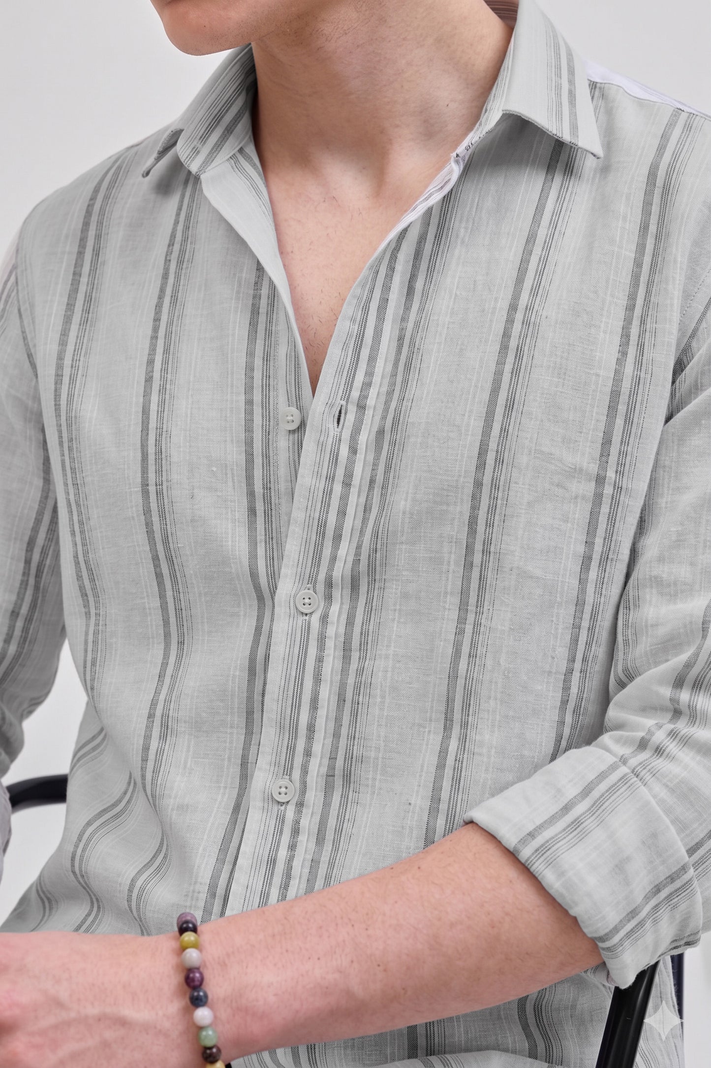 Light Grey Striped Linen Shirt