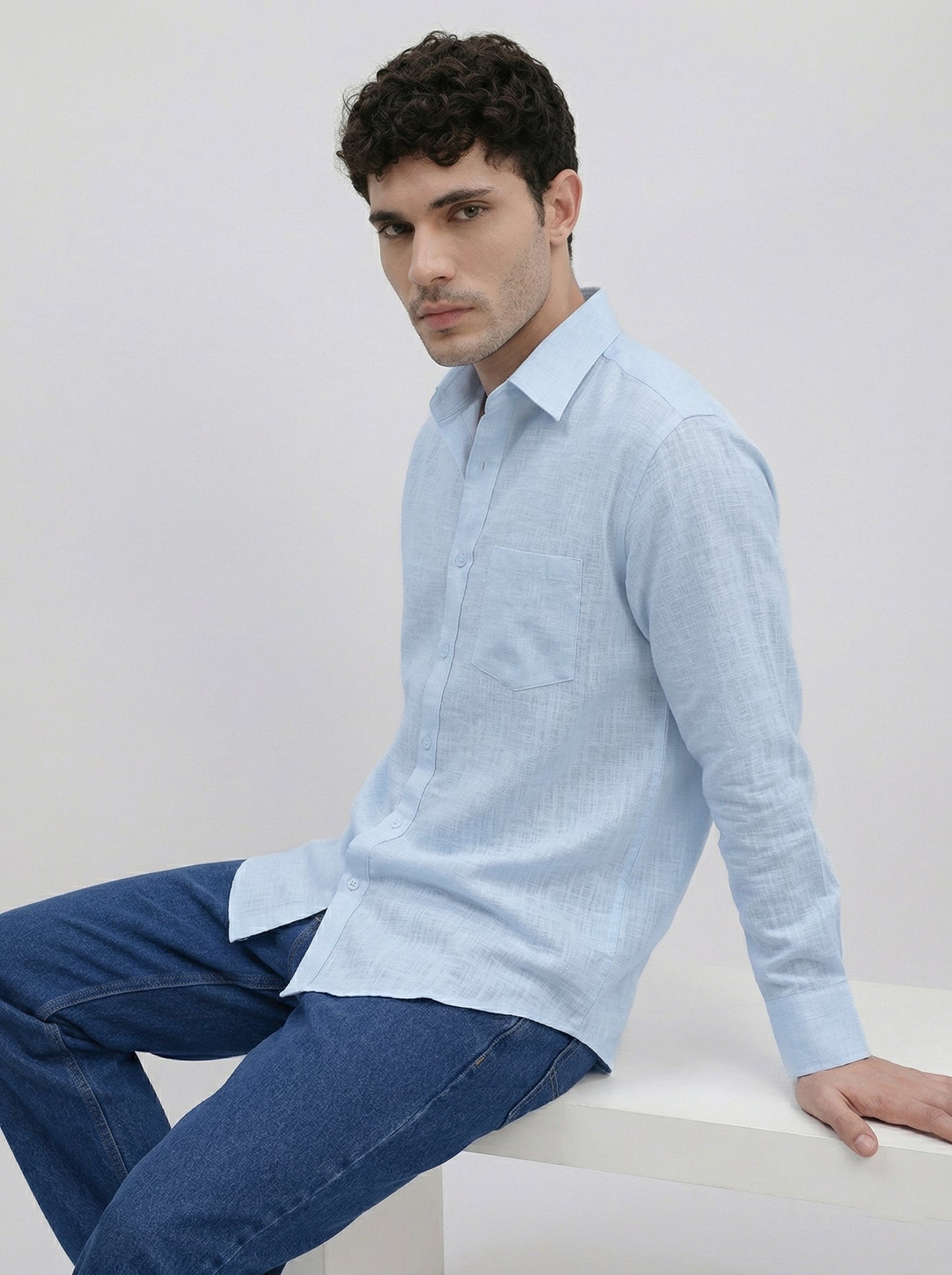 Men’s Premium Light Blue Linen Shirt – Lightweight & Breathable
