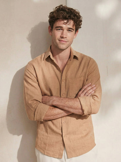 Men’s Minimal Brownish Linen Shirt