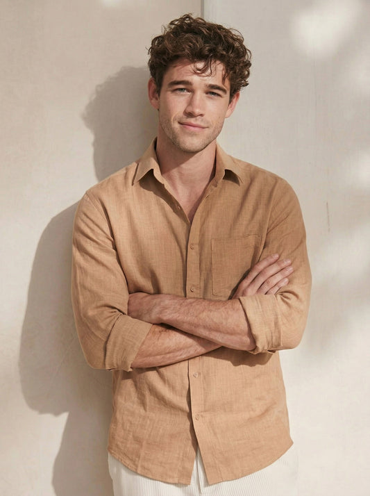 Men’s Minimal Brownish Linen Shirt