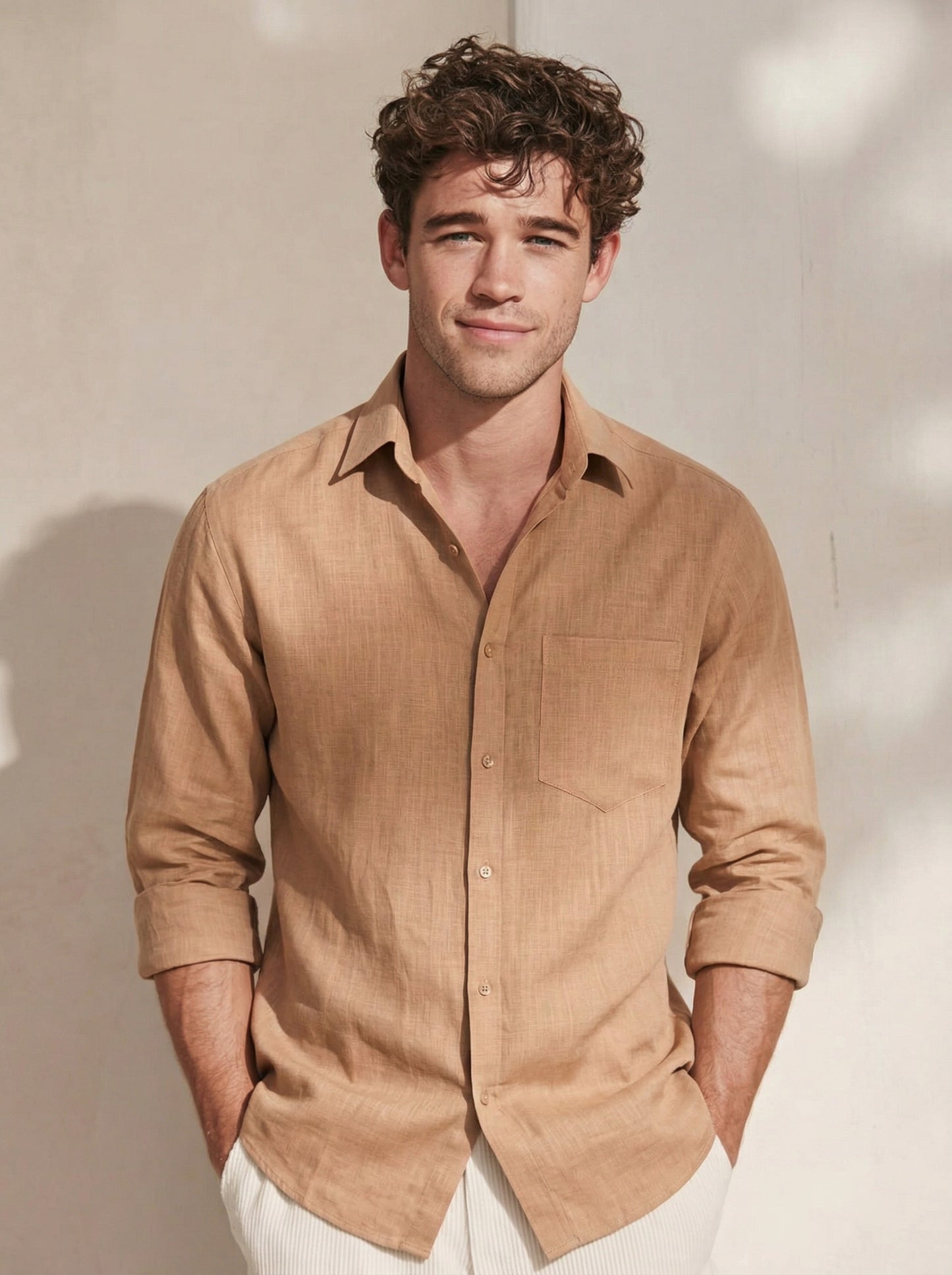 Men’s Minimal Brownish Linen Shirt
