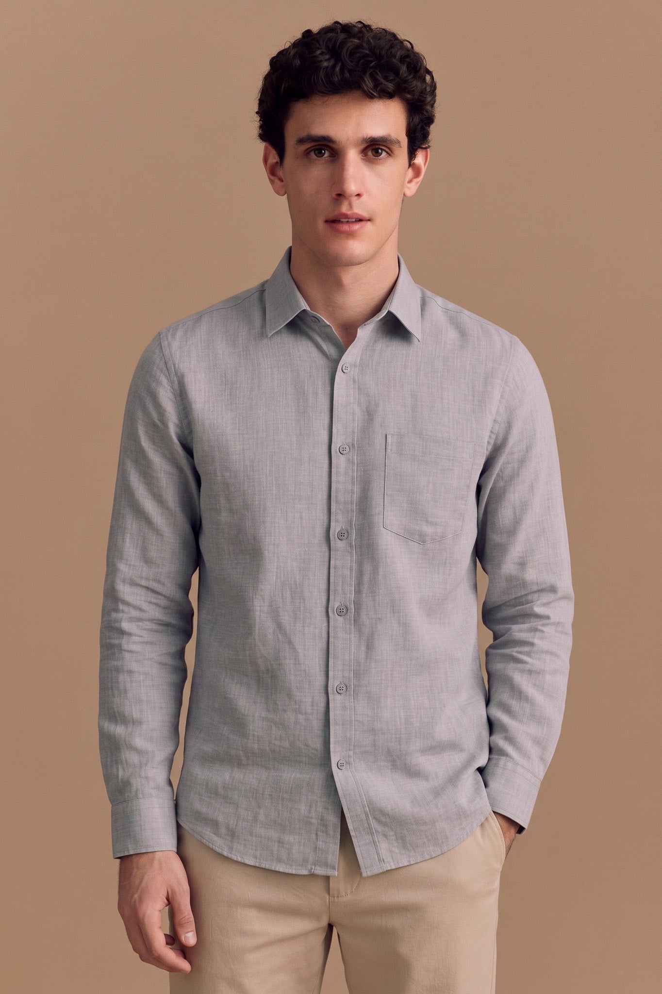 Men’s Premium Grey Linen Full Sleeve Shirt