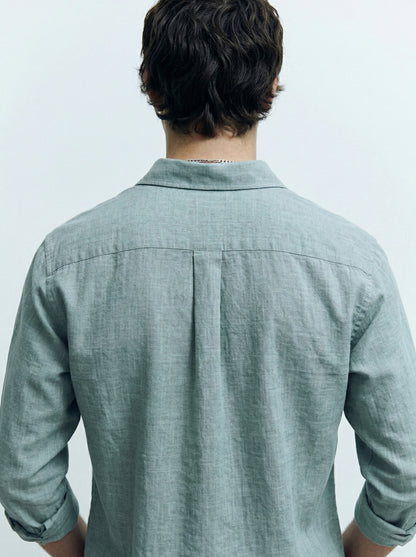 Men’s Sage Green Linen Button-Down Shirt