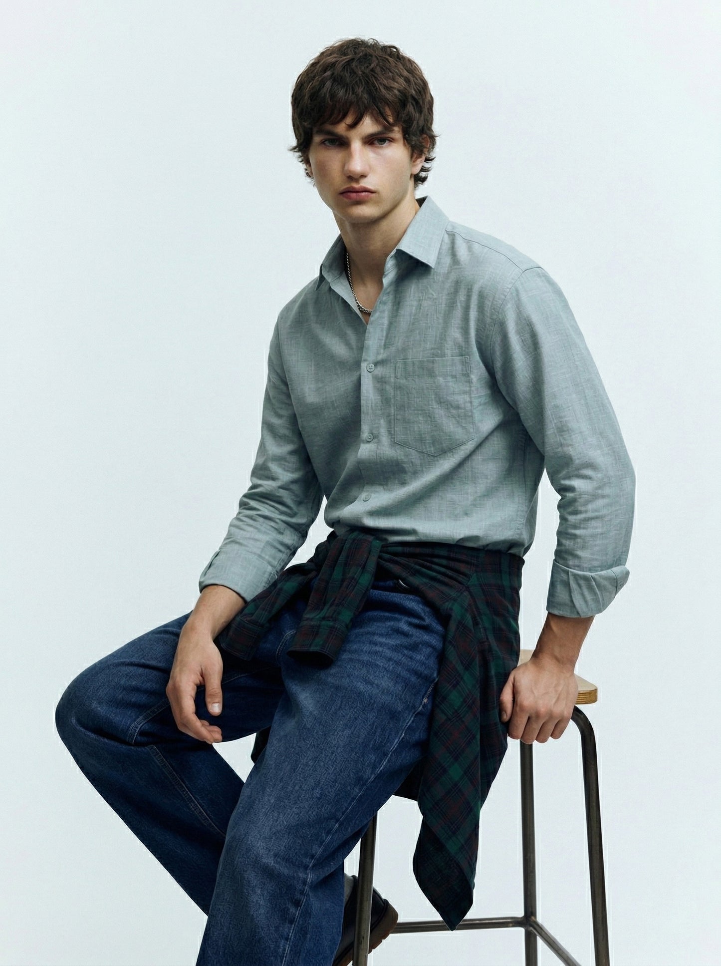 Men’s Sage Green Linen Button-Down Shirt