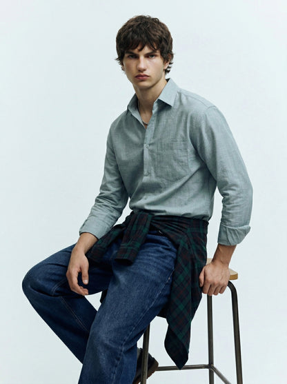 Men’s Sage Green Linen Button-Down Shirt