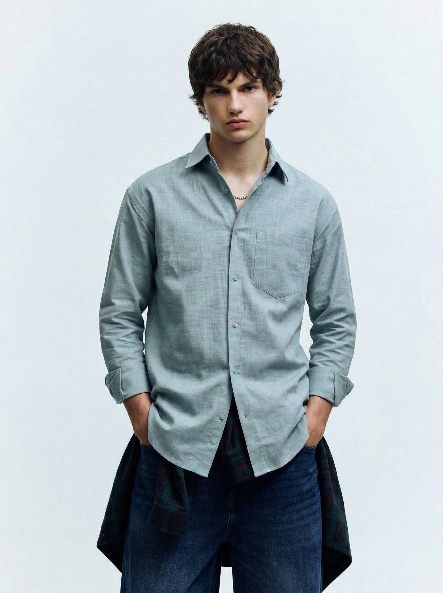 Men’s Sage Green Linen Button-Down Shirt