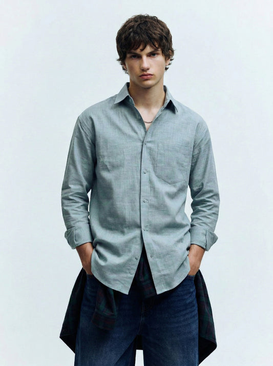 Men’s Sage Green Linen Button-Down Shirt