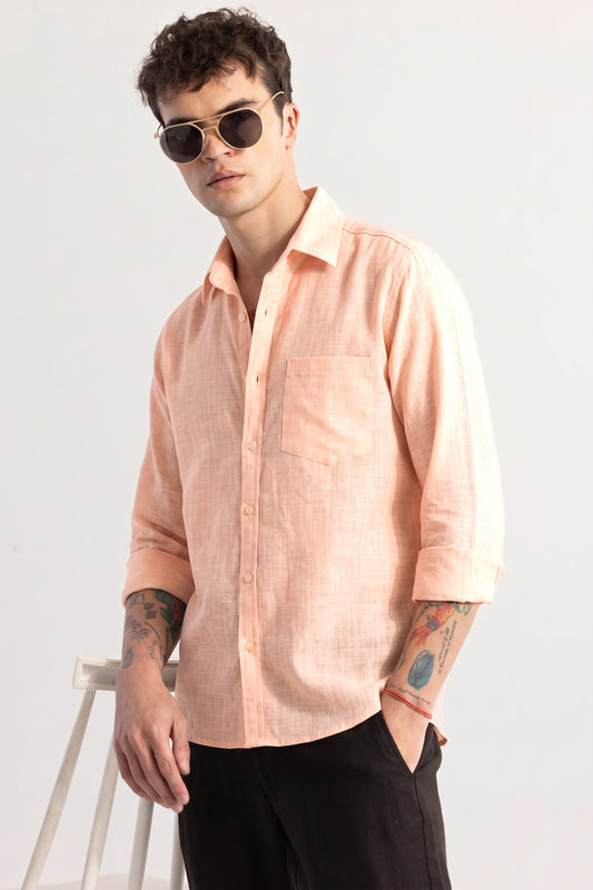 Men’s Premium Peach Linen Full Sleeve Shirt