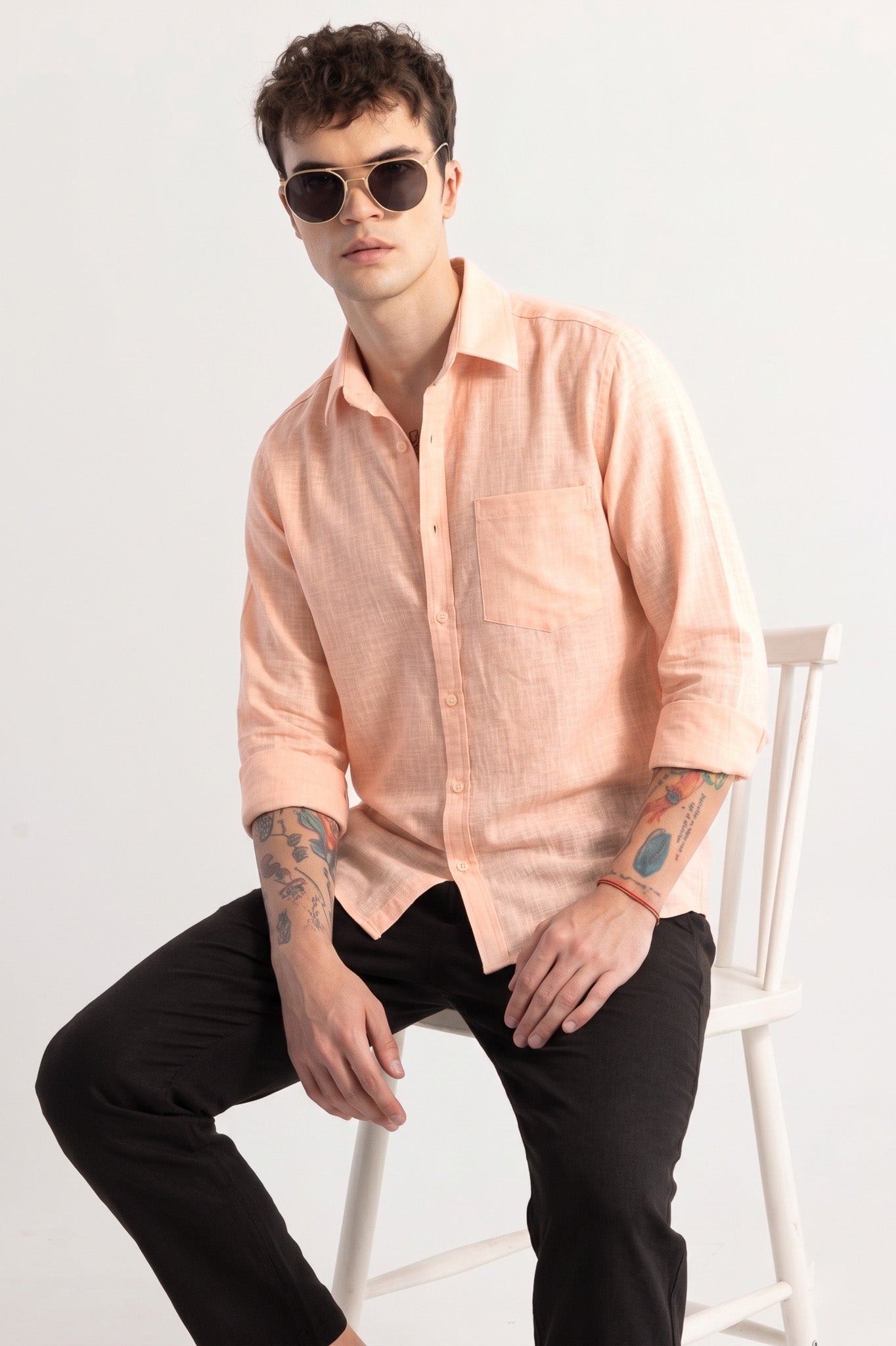 Men’s Premium Peach Linen Full Sleeve Shirt
