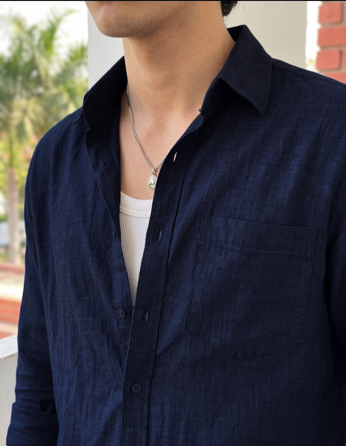 Navy Blue Linen Shirt for Men – Premium Regular Fit Casual Wear