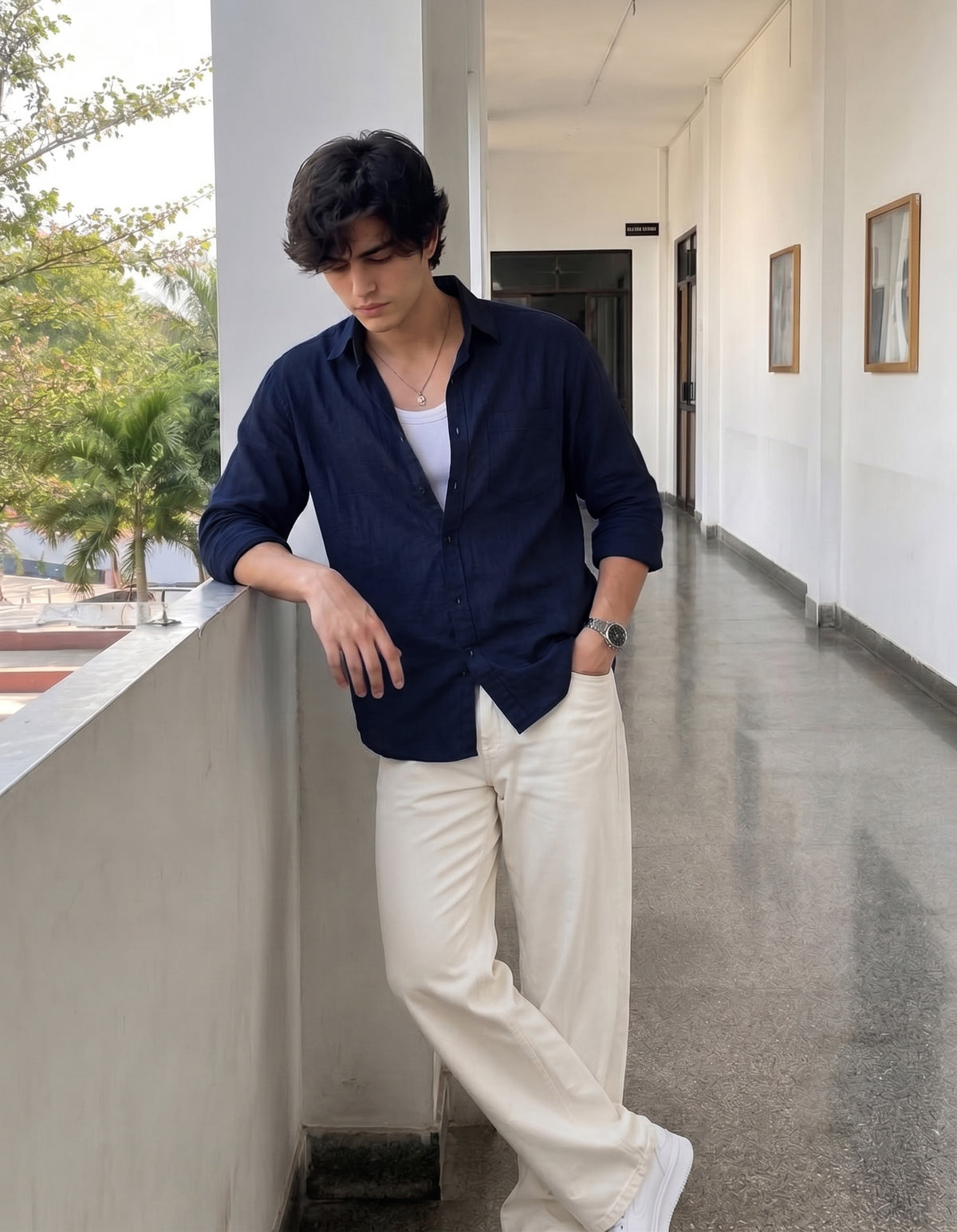 Navy Blue Linen Shirt for Men – Premium Regular Fit Casual Wear