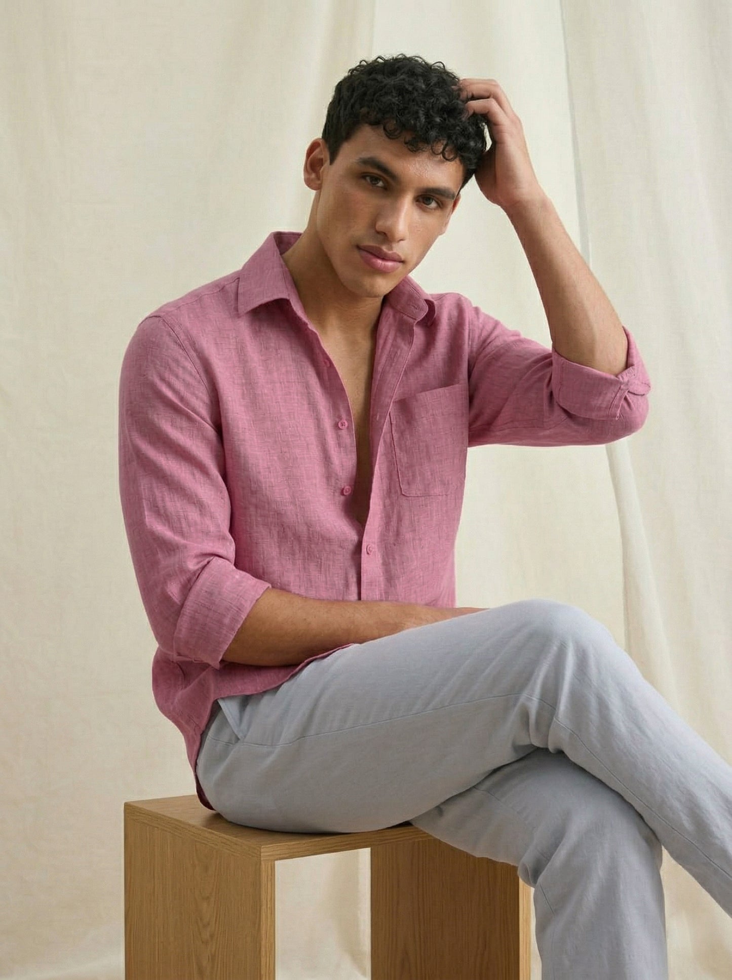 Men’s Dusty Pink Linen Shirt