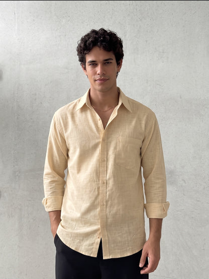 Men’s Premium Tan Linen Full Sleeve Shirt
