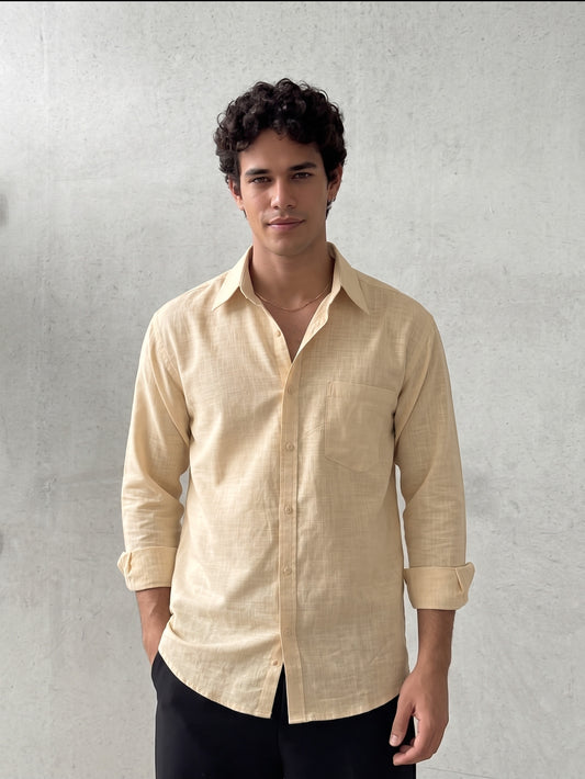 Men’s Premium Tan Linen Full Sleeve Shirt