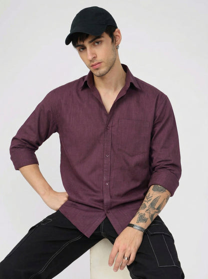 Men’s Wine Linen Shirt– Lightweight Breathable Button-Up