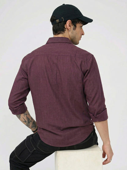 Men’s Wine Linen Shirt– Lightweight Breathable Button-Up