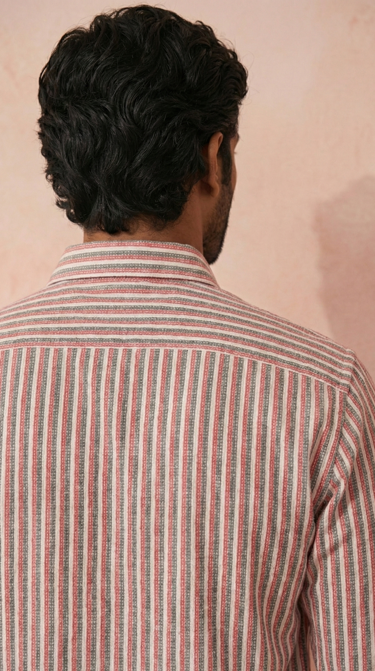 Redish and White Color Stripes Knitted Fabric Shirt