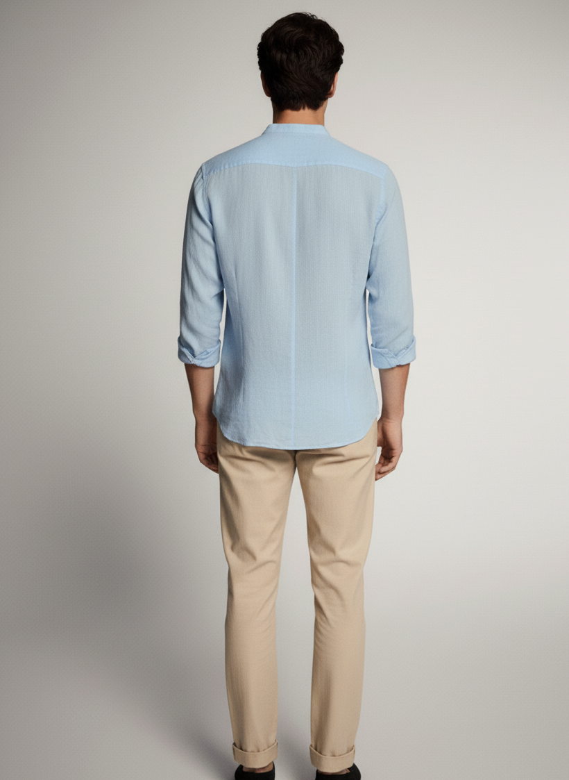 Men Regular Fit Solid Mandarin Collar Casual Shirt