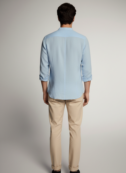 Men Regular Fit Solid Mandarin Collar Casual Shirt