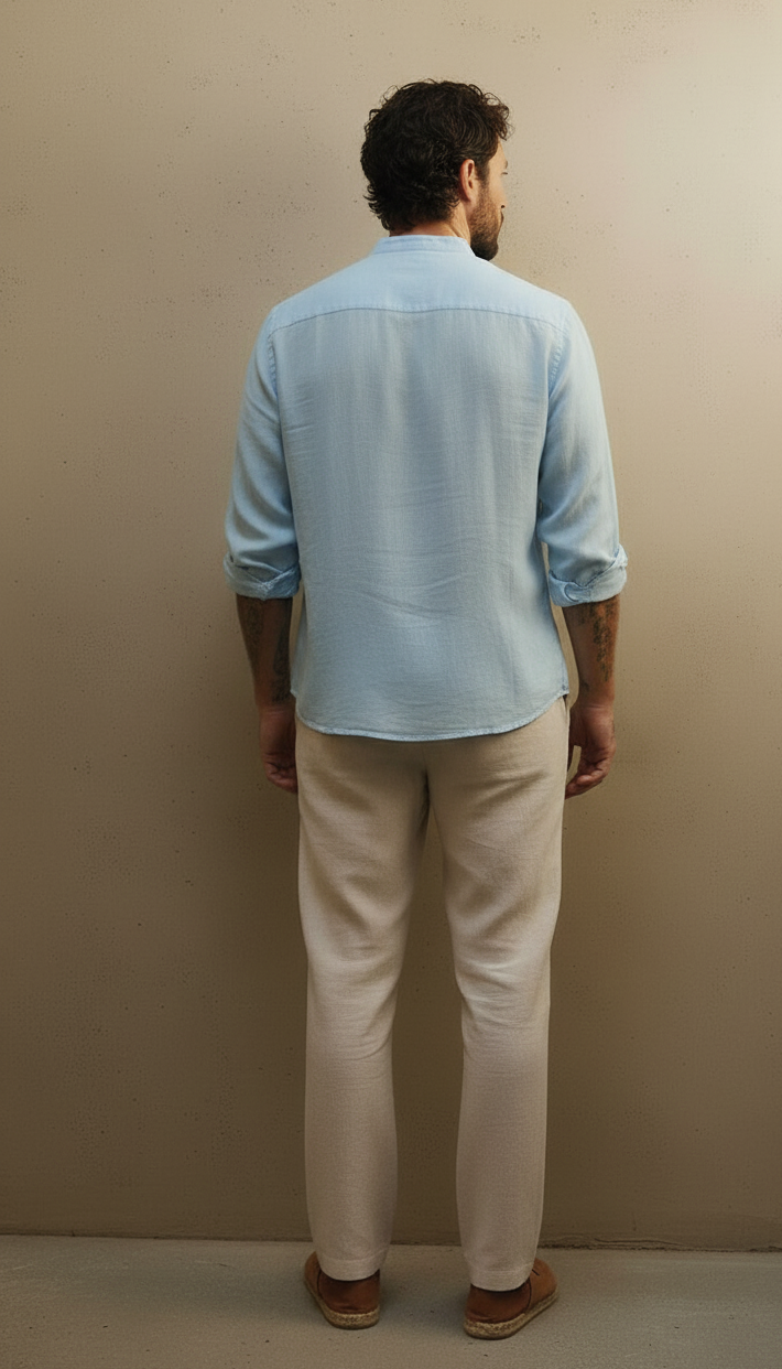 Men Regular Fit Solid Mandarin Collar Casual Shirt