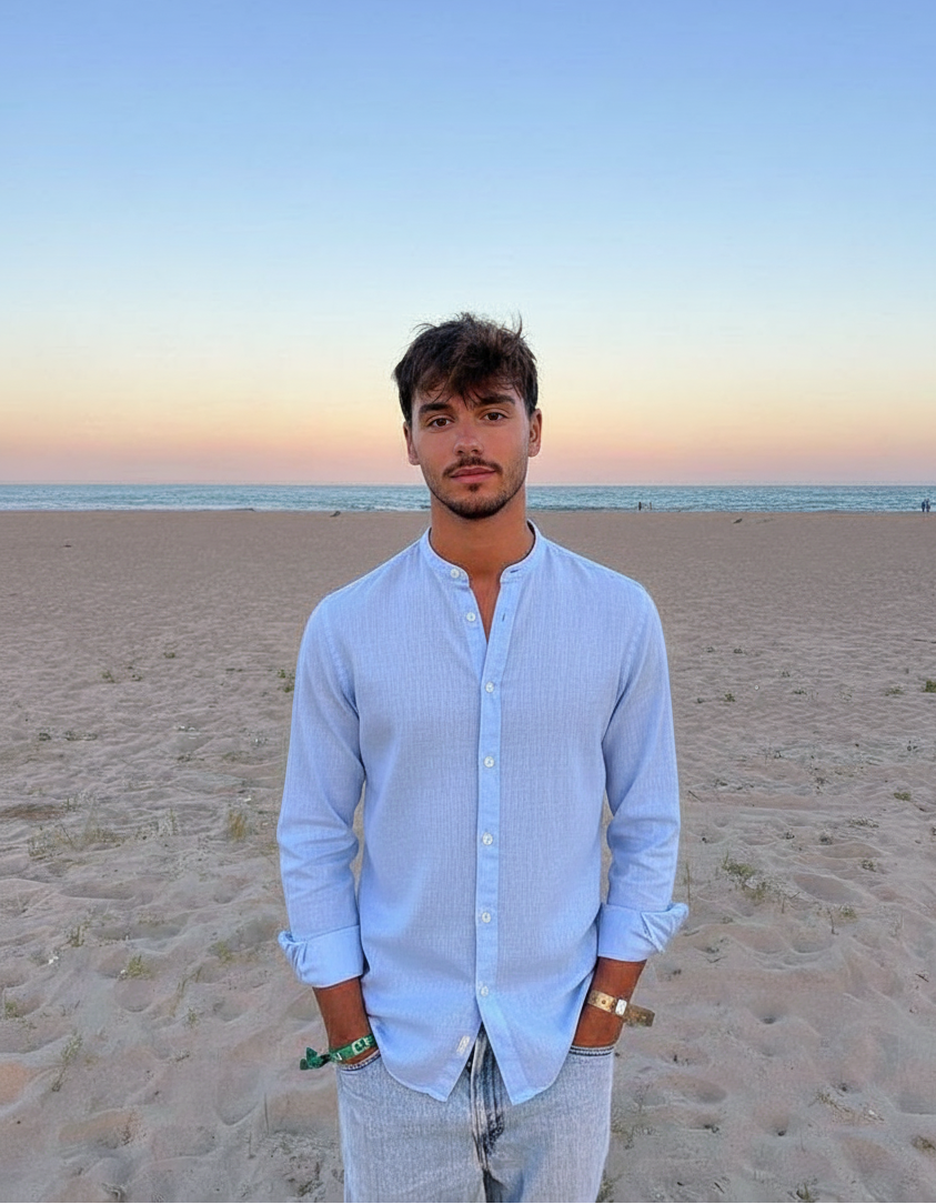 Men Regular Fit Solid Mandarin Collar Casual Shirt