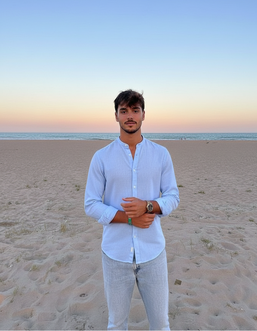 Men Regular Fit Solid Mandarin Collar Casual Shirt