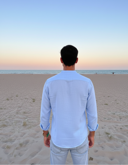 Men Regular Fit Solid Mandarin Collar Casual Shirt