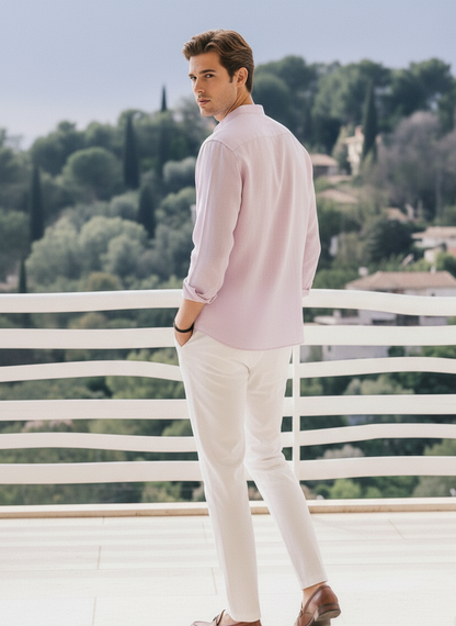 Men Regular Fit Solid Mandarin Collar Casual Shirt