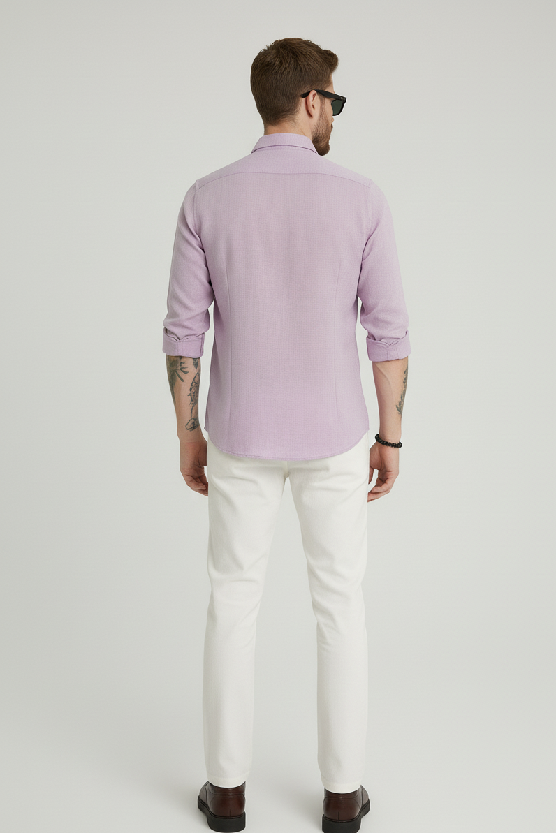 Men Regular Fit Solid Mandarin Collar Casual Shirt