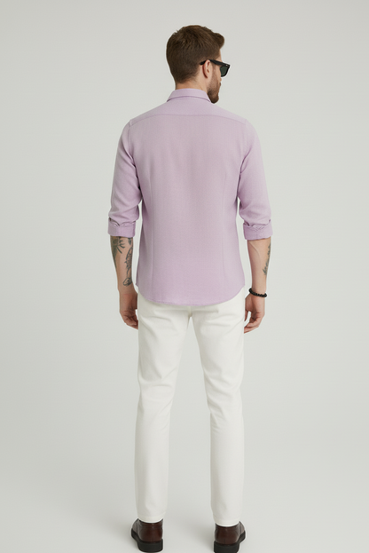 Men Regular Fit Solid Mandarin Collar Casual Shirt