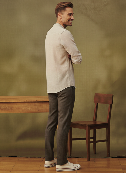 Men Regular Fit Solid Mandarin Collar Casual Shirt