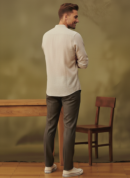 Men Regular Fit Solid Mandarin Collar Casual Shirt