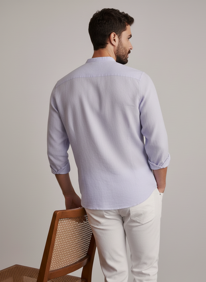 Men Regular Fit Solid Mandarin Collar Casual Shirt