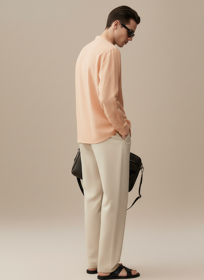 Men Regular Fit Solid Mandarin Collar Casual Shirt