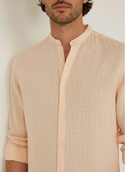 Men Regular Fit Solid Mandarin Collar Casual Shirt