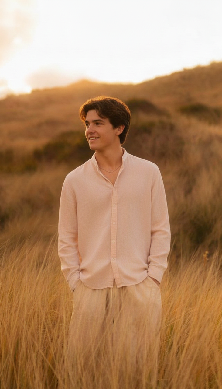 Men Regular Fit Solid Mandarin Collar Casual Shirt