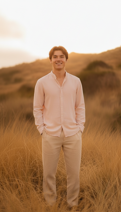 Men Regular Fit Solid Mandarin Collar Casual Shirt