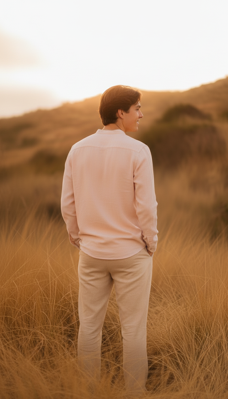 Men Regular Fit Solid Mandarin Collar Casual Shirt