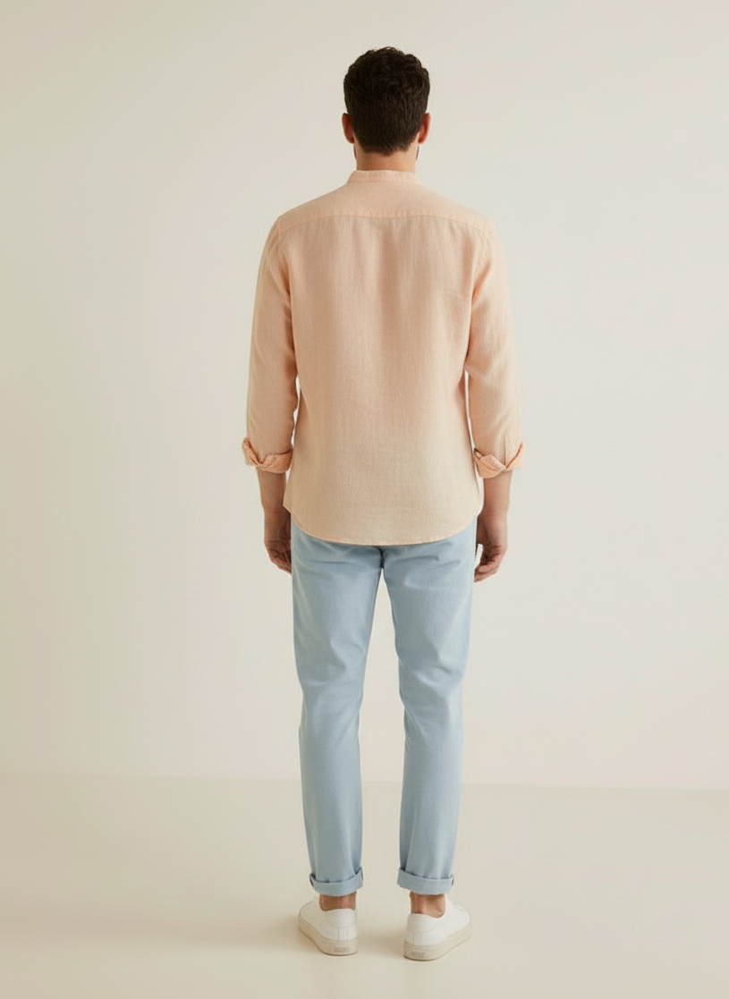 Men Regular Fit Solid Mandarin Collar Casual Shirt